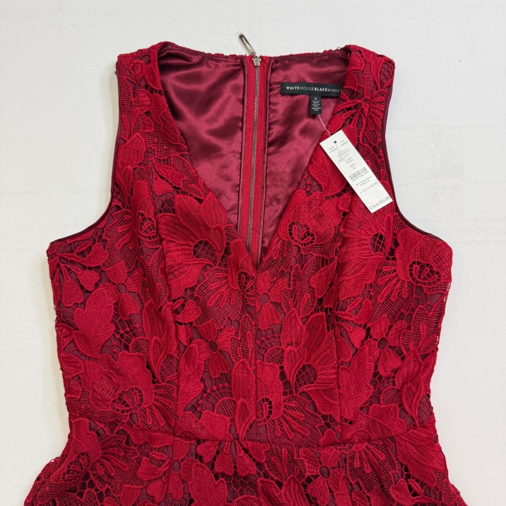 NWT! Valentine White House Black Market Red Floral Lace Fit and Flare‎ Dress 6 - Picture 7 of 16